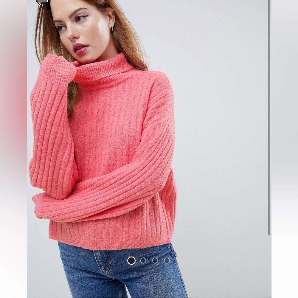 ASOS Pink Ribbed Turtleneck Sweater